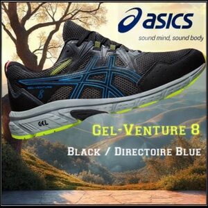 Asics Gel-Venture 8 Black and Blue Trail Shoes